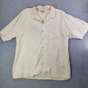 Tommy Bahama Shirt Mens XL White Silk Tiki Surf Ride The Tip Hawaiian Camp